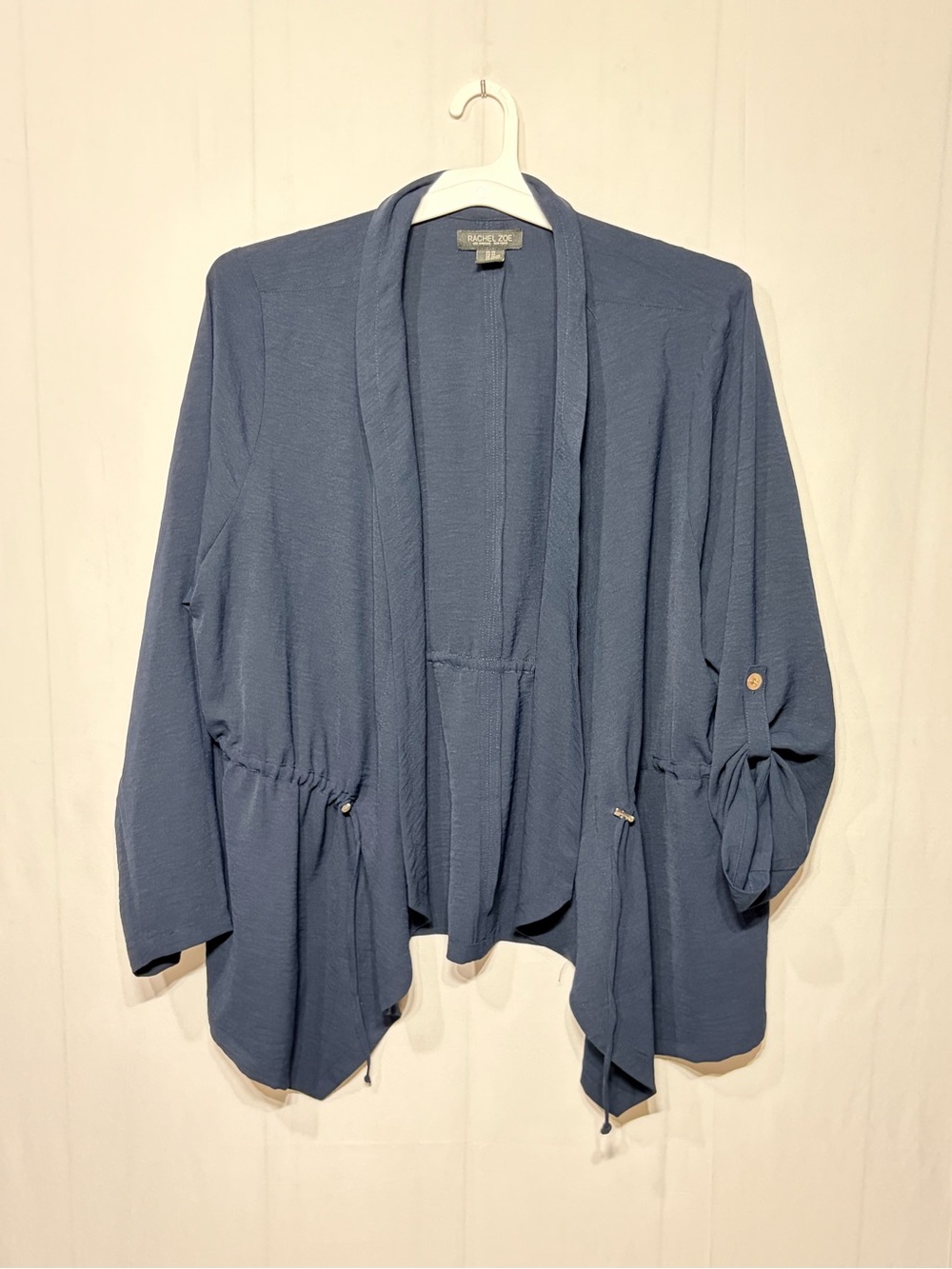 Rachel Zoe Plus Size Navy Blue Open-Front Draped Cardigan, Blazer, Jacket